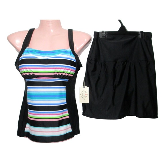 NWT $92 St Johns Bay Secretly Slender 2 Pc Swim Suit Skirted Size 8 - Picture 1 of 11